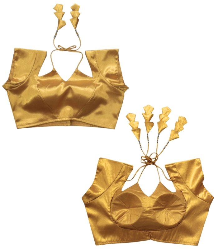 Golden Color Semi Backless Blouse For Women